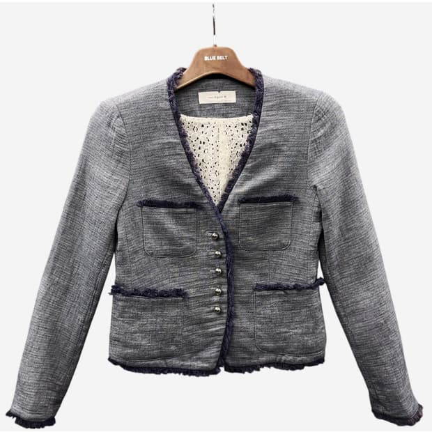 JPN VINTAGE 크롭 트위드자켓 레이스 안감 4포켓 프린지 디테일