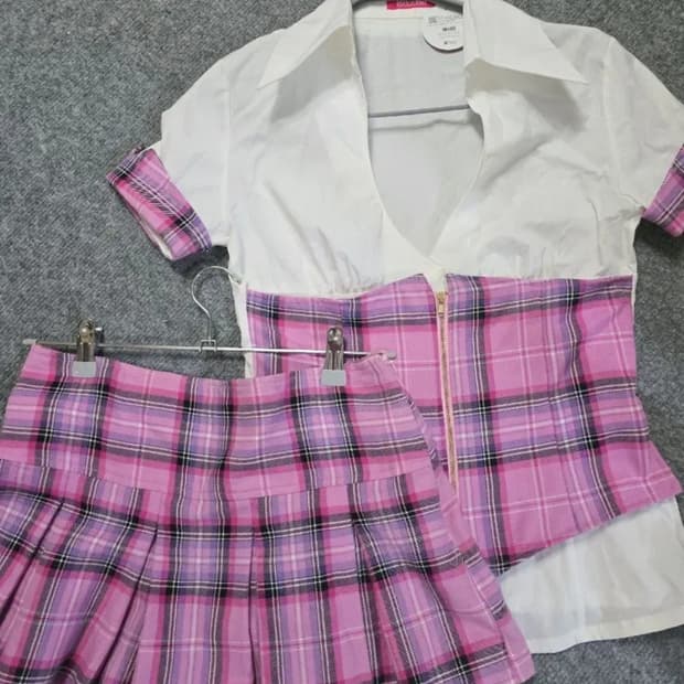 Ma*rs 마즈 핑크체크 교복 셋업