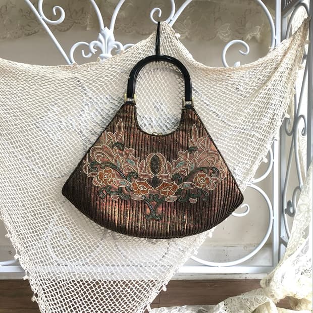 glitter beaded antique charm tote bag