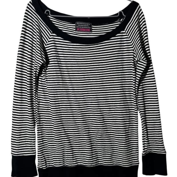 petitretire 스트라이프 롱슬리브 니트 원숄더 오프숄더 빈티지