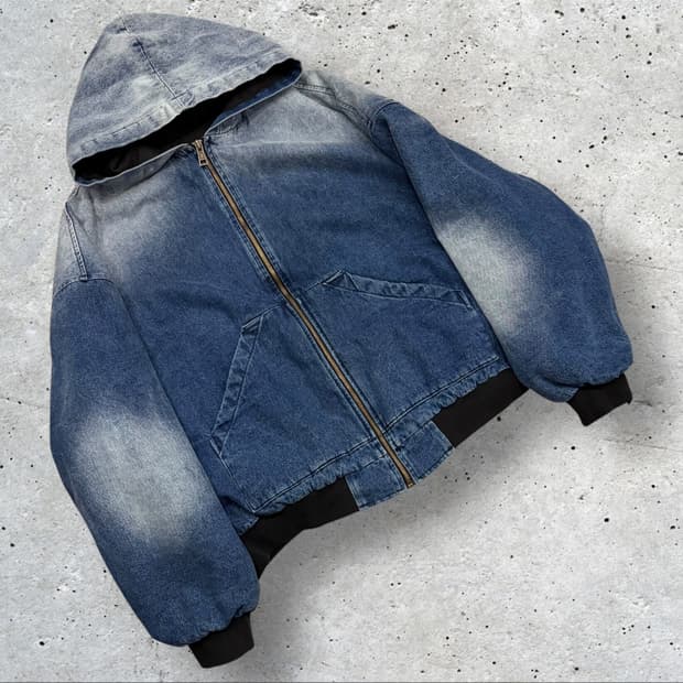 GLAMOUR 워싱 데님 후드 집업 워크 자켓 D39