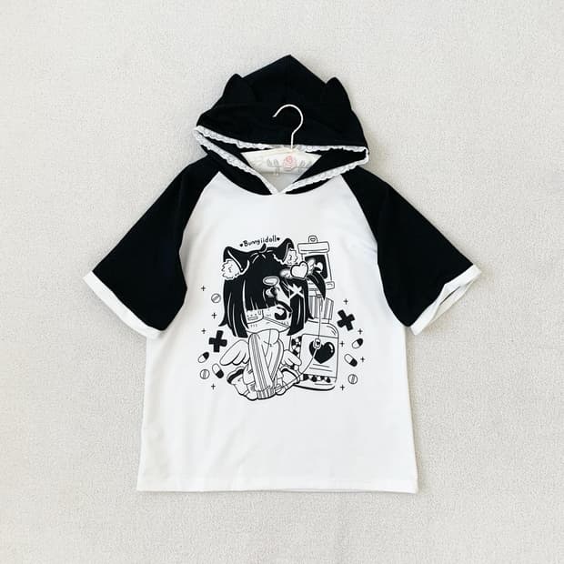 네코미미 캐릭터 레이스 반팔t