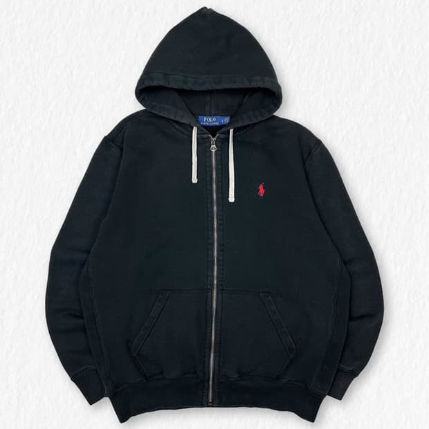 폴로 기모 블랙 후드집업