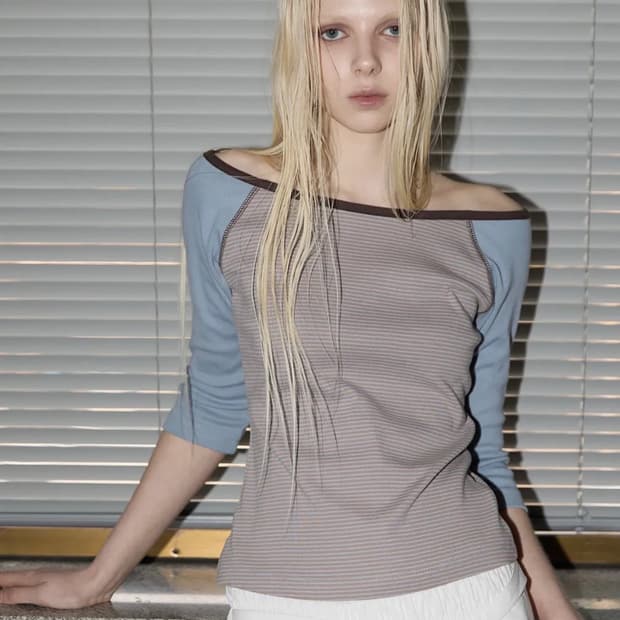 렌세 스트라이프 레글런 스티치 티셔츠