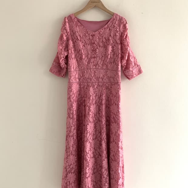 Lace Embroidery V Neck Button Dress