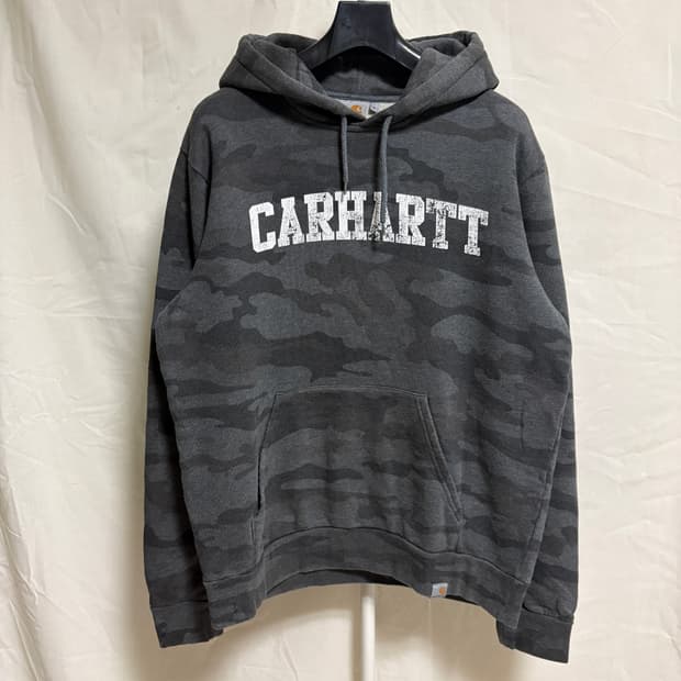 칼하트 WIP 카모플라주 아치 로고 기모 후드티 / 차콜, M