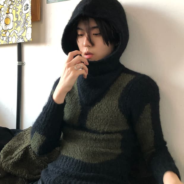 스컬 프린팅 울 후드