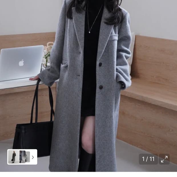 (S) 드로우핏 우먼 래빗 앙고라 울 핸드메이드 싱글 롱 코트 GREY