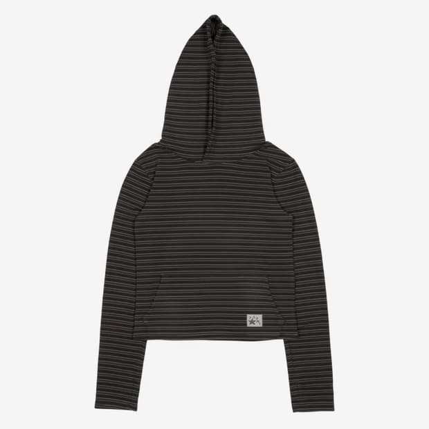 더콜디스트모먼트 TCM 스트라이프 크롭 후드 티셔츠 차콜