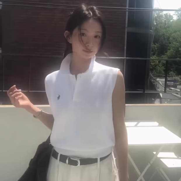 폴로 코튼 크롭 슬리브리스
