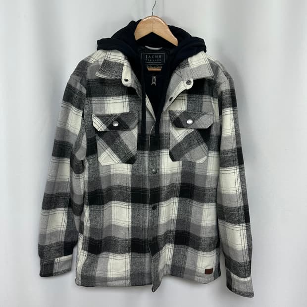JACHS 뉴욕 남자 체크 후드 점퍼 자켓 L