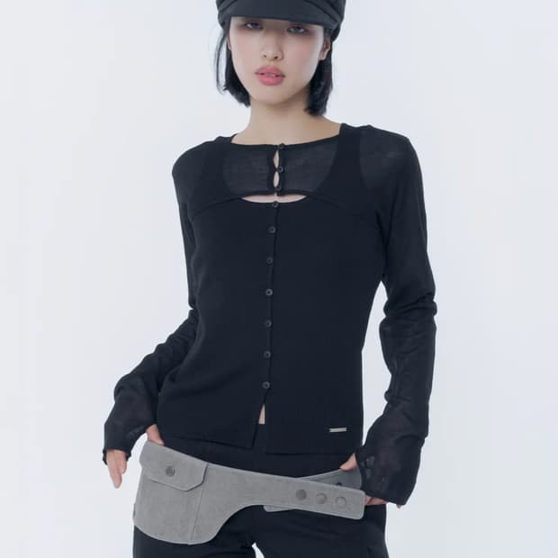미세키서울 Layered bolero knit top BLACK