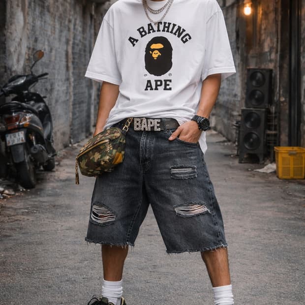 A BATHING APE 베이프 컬리지 로고 반팔 티셔츠