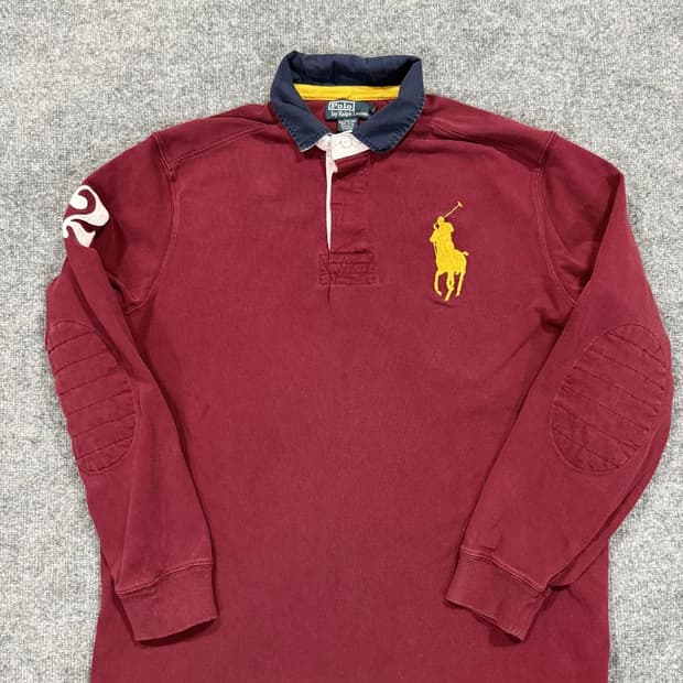 폴로 랄프로렌 빅포니 엘보 패치 럭비 셔츠 버건디
