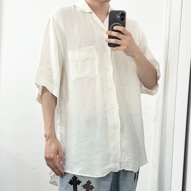 셀린느 옴므 90s 린넨 반팔 셔츠