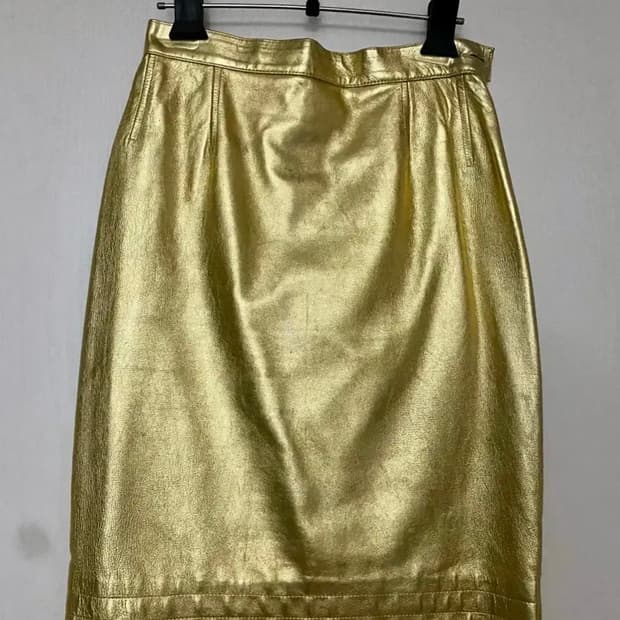생로랑 빈티지 리얼 골드 가죽 스커트