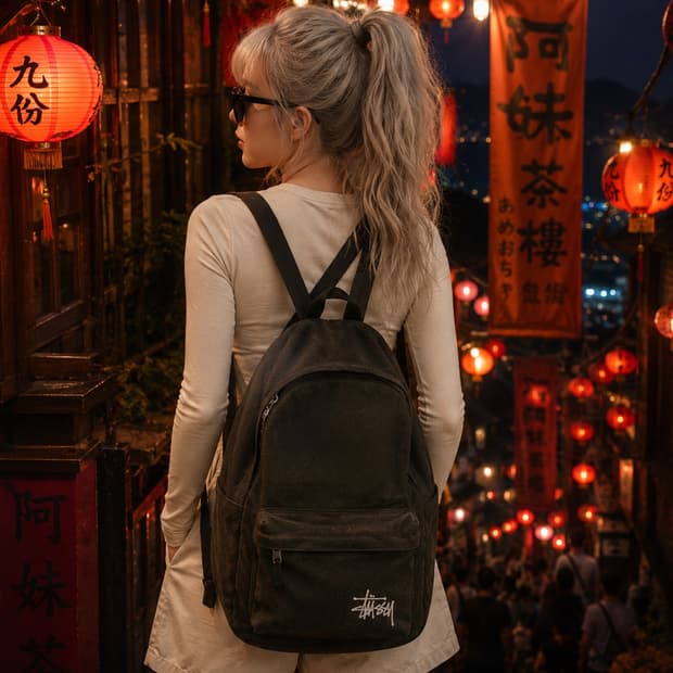Stussy 스투시 워시드 캔버스 미니 숄더백 블랙 & 백팩 블랙 세트