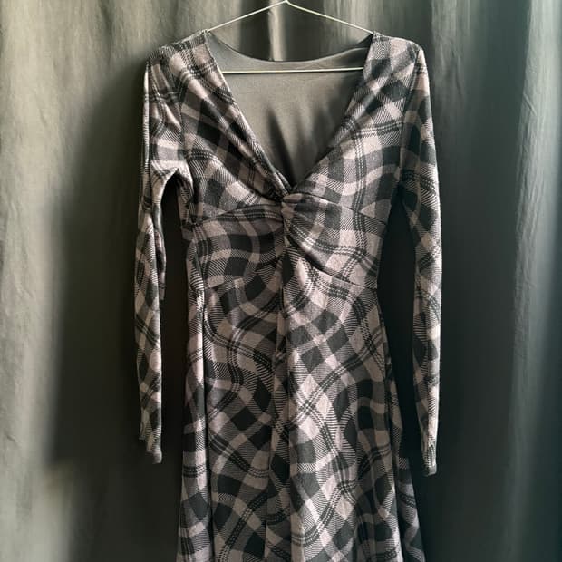 check pattern wrap dress