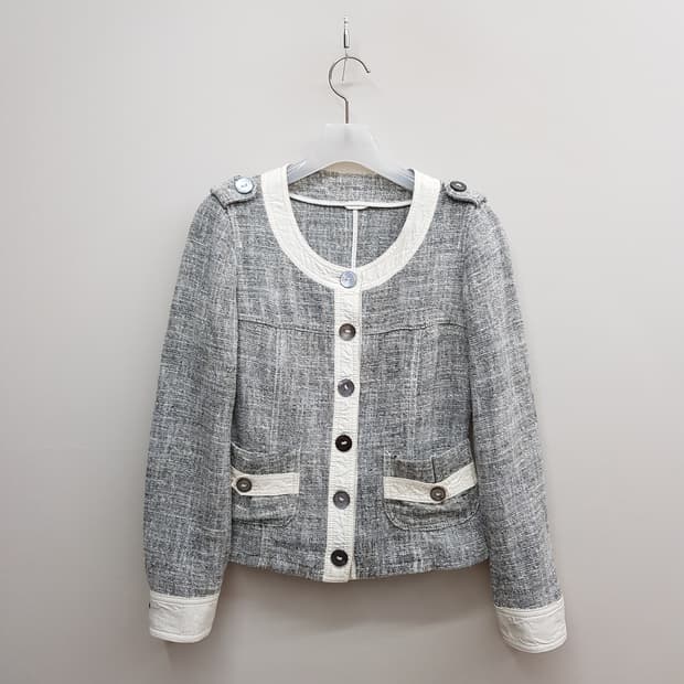 막스마라 위켄드라인 트위드 노카라 자켓  40사이즈