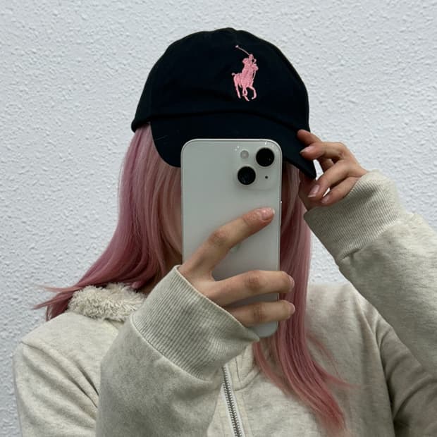 폴로 랄프로렌 딸기우유맛 미들포니 블랙 볼캡 ( 새상품 )