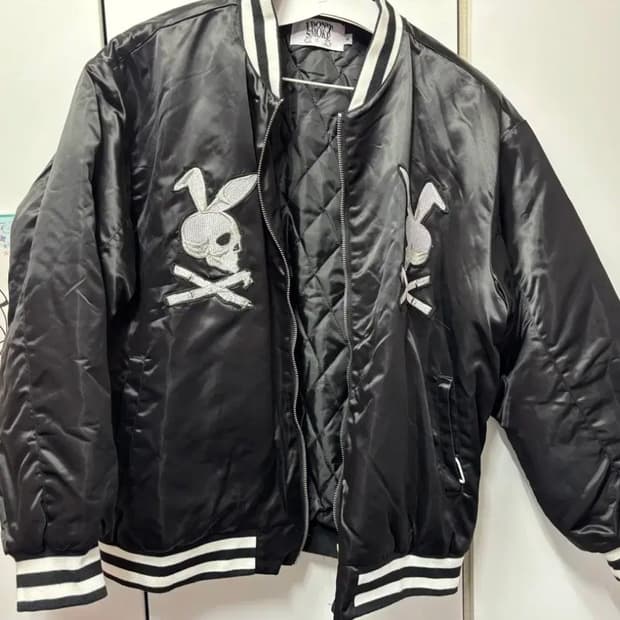 플레이보이st 해골 토끼 고스펑크 누빔 항공점퍼