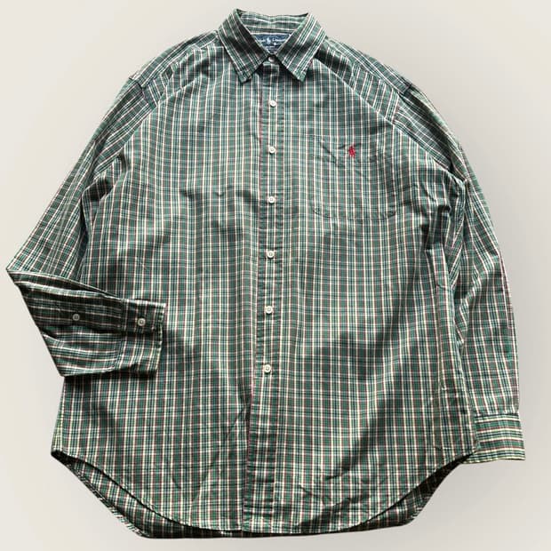 폴로랄프로렌 그린 체크 포켓 셔츠