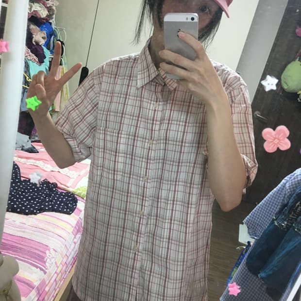 빈티지 레드핑크 체크셔츠 아메카지 모리걸 대학생코디룩