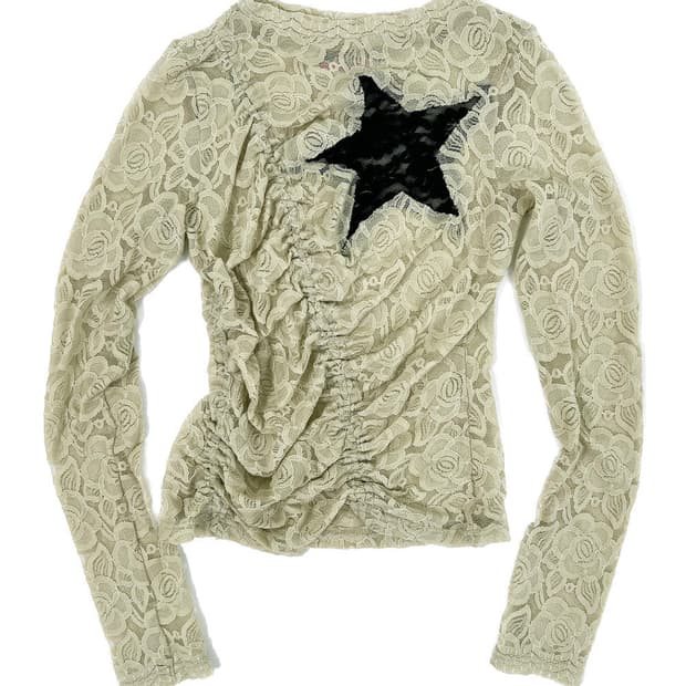 알크미 Lace Star Shirring Top Olive 셔링 긴팔 탑
