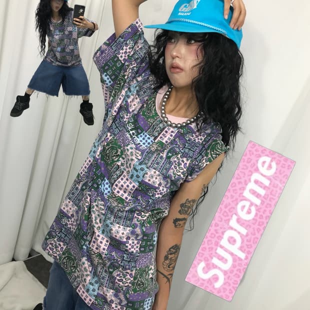 슈프림 패치워크!!!핑크!!!페이즐리!!!! 반팔 티셔츠 ( 주인장