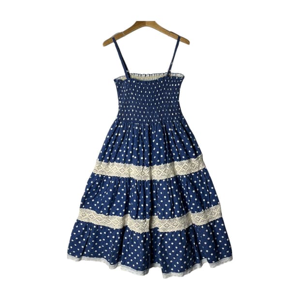 [JPN] 빈티지 모리걸 패치워크 도트 끈 원피스