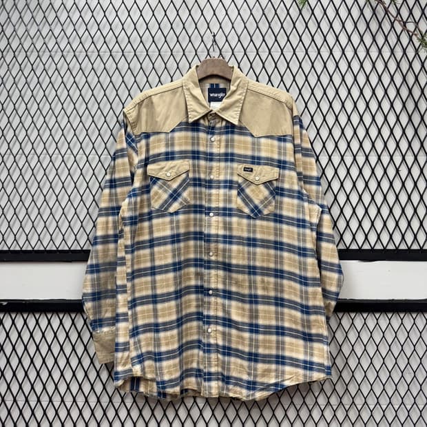 랭글러 플란넬 웨스턴 셔츠 빅 사이즈 체크 패턴 브라운 블루