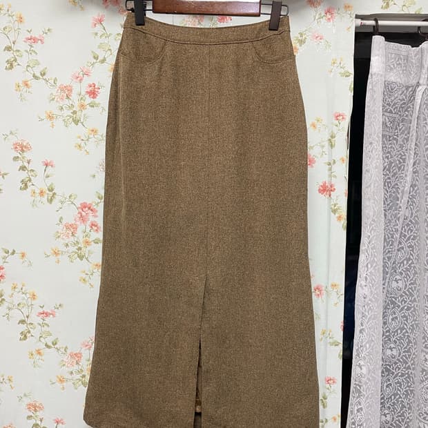 트위드 슬릿 롱스커트