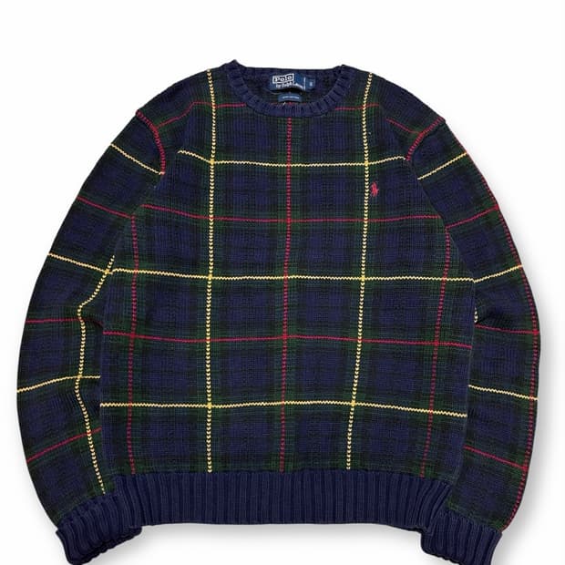 폴로 랄프로렌 네이비 체크 니트
