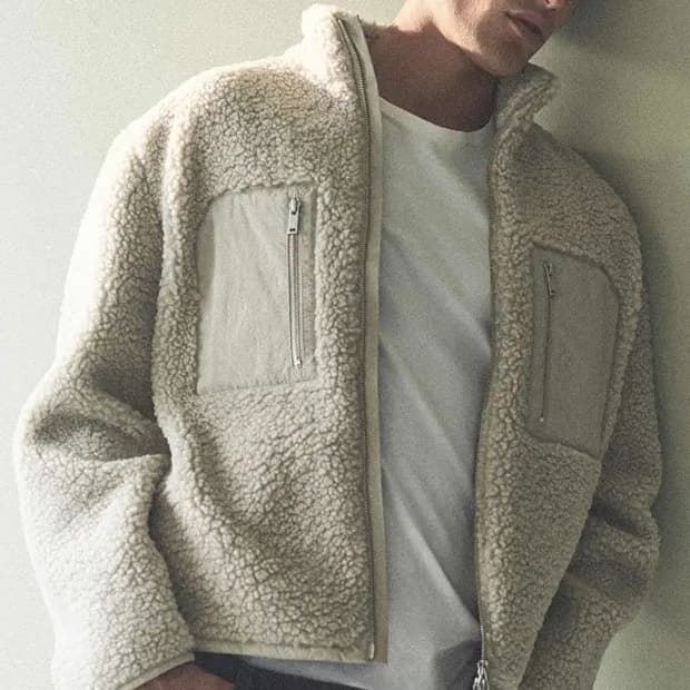 (L) 코스 패치 포켓 테디 플리스 자켓 아이보리