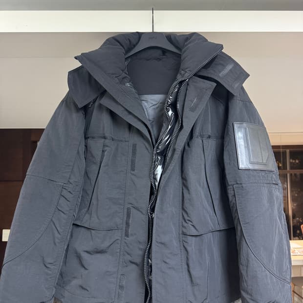 준지(로스) / 블랙 레이어드 미드렝스 다운 점퍼 (박수패딩) / 48