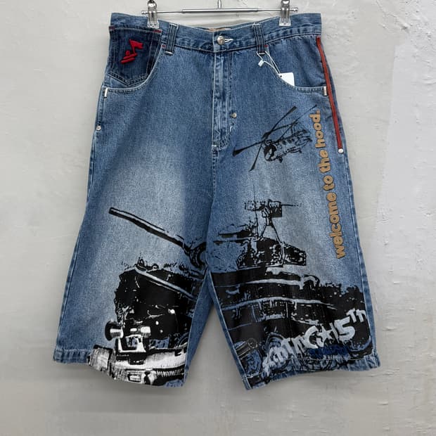 ARME 워 그래픽 힙합 데님 팬츠