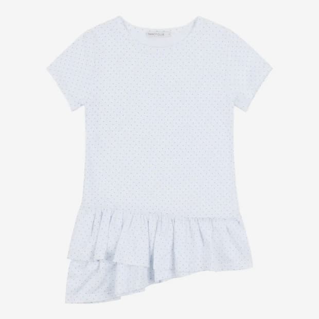 팬시클럽 프릴 레이어드 도트 반팔 티