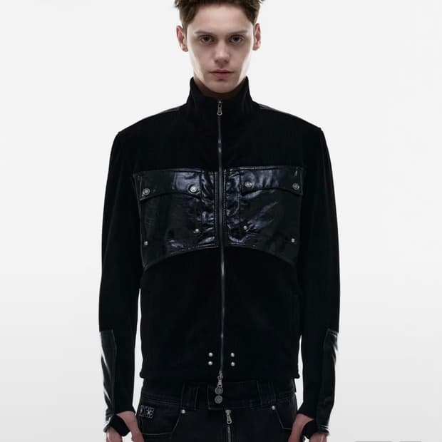 [M]opus0012 컴뱃레더패치 니트집업