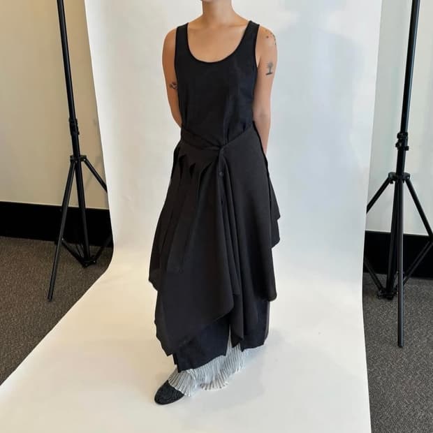 공테잎 프린지 스커트 블랙