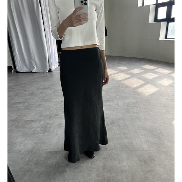 오유알 롱 스커트 블랙