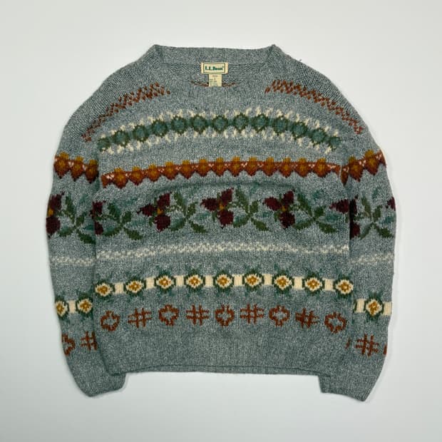 80s L.L.beam flower pattern sweater knit