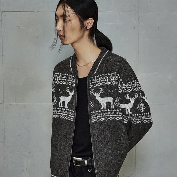 엘무드 노르딕 보머 니트 집업 윌넛 브라운