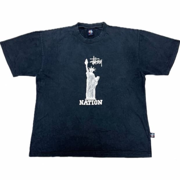 90s 스투시 자유의 여신상 스컬헤드 반팔 티셔츠