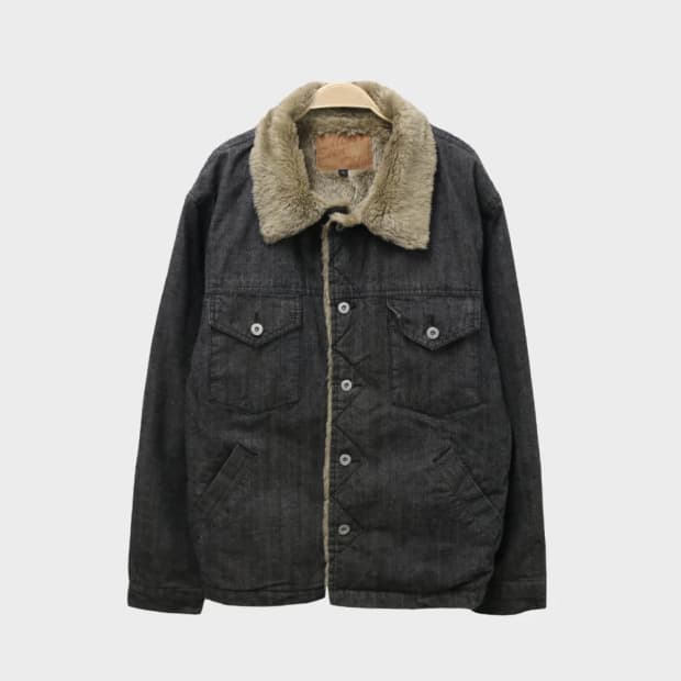 NEVER SEEN THING 안감 퍼 흑청 데님자켓 61889