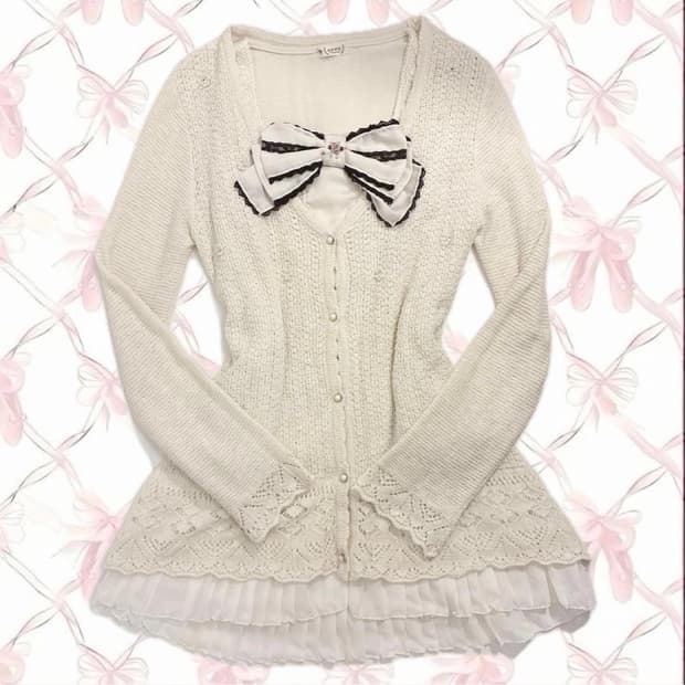 엑시즈팜 리본 히메갸루 라떼갸루 가디건 일본빈티지