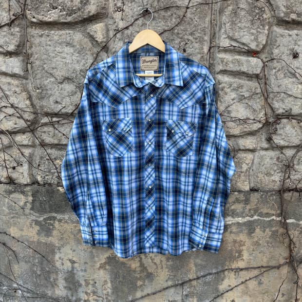 랭글러 빈티지 웨스턴 체크 셔츠 블루 xl