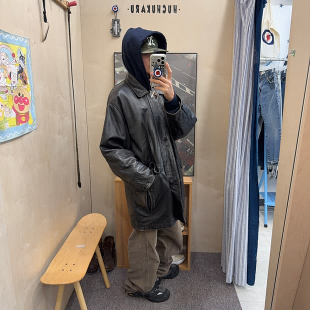 Vtg leather car coat