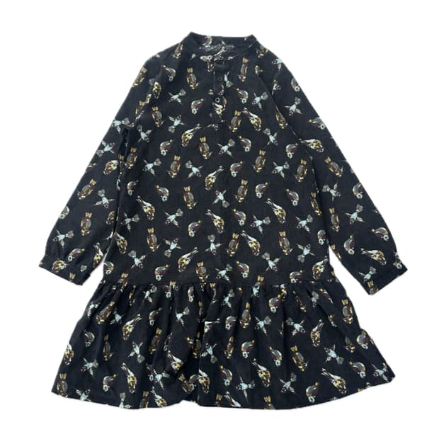 빈티지 골덴 에스닉패턴 프릴 가을 겨울 미디원피스 