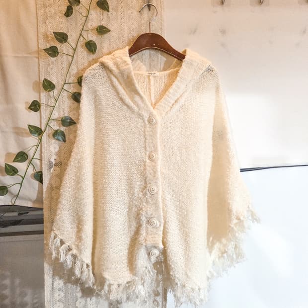 아이보리 후드 케이프 가디건
