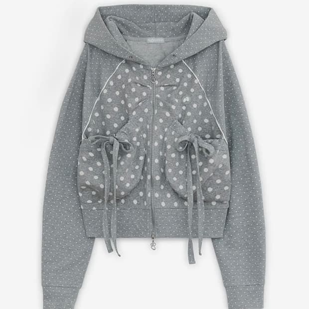 허그유어스킨 도트 빅 포켓 후드집업 그레이